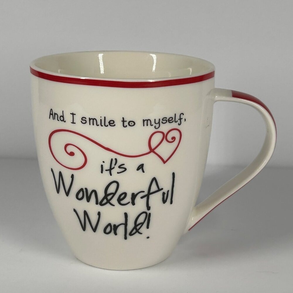 Wonderful World Coffee Mug Red Heart White Black Inspirational Quote